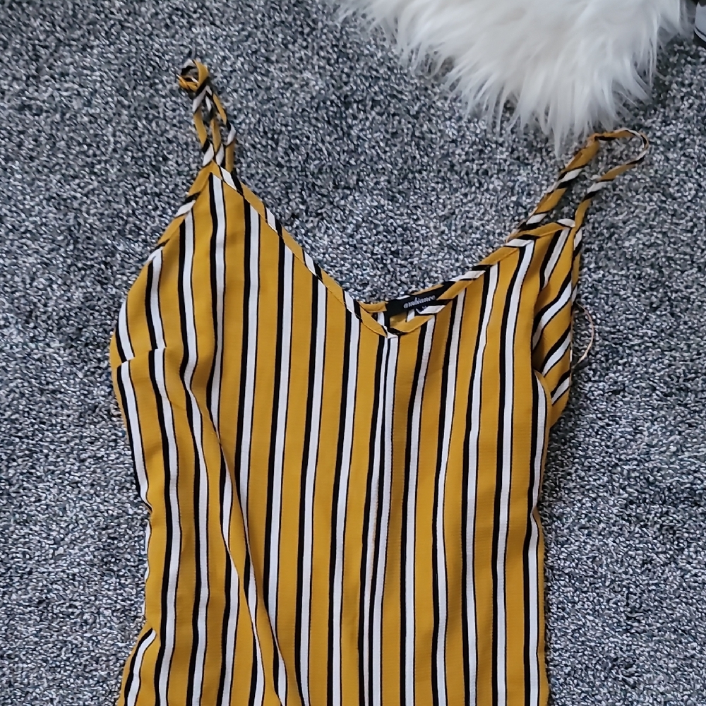 Ambiance Mustard and Black Striped Wide Leg Jumpsuit